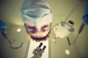 A person wearing a mask and goggles.